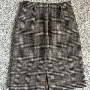 Wool plaid midi straight skirt